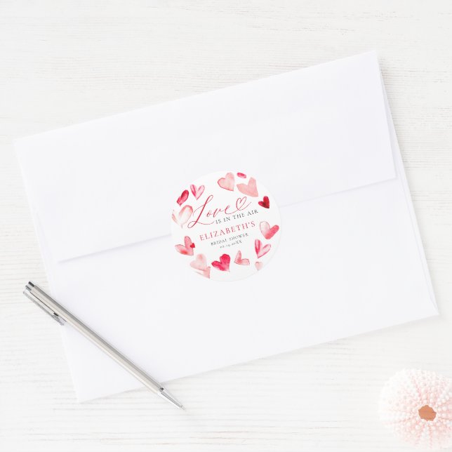 Valentine Modern Whimsical Hearts Bridal Shower Classic Round Sticker (Envelope)