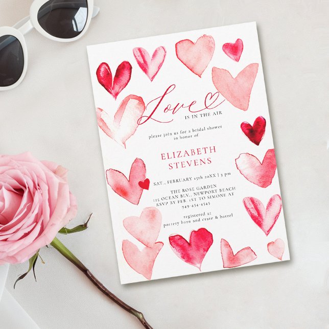 Valentine Modern Whimsical Hearts Bridal Shower Invitation (valentine bridal shower invitations whimsical hearts watercolor elegant modern love)