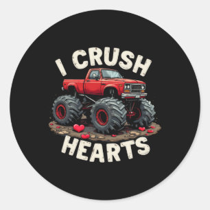 Valentine Monster Truck I Crush Hearts Toddler Boy Classic Round Sticker