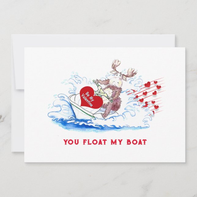 Valentine Moose on Jetski 5x7 Flat Holiday Card (Front)
