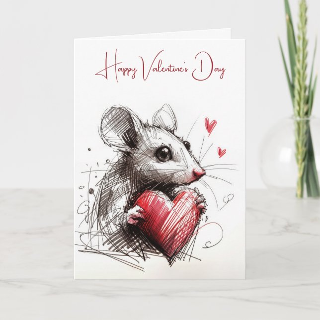 Valentine Mouse With Red Heart Card (Front)