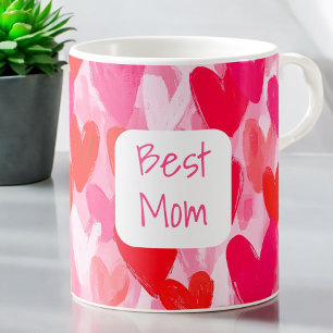Valentine Multi Hearts Pattern Pink Best Mum Love Coffee Mug