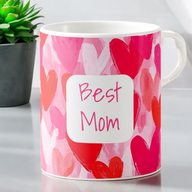 Valentine Multi Hearts Pattern Pink Best Mum Love Coffee Mug (Creator Uploaded)