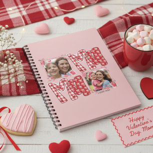 Valentine Mum and Child Pink Red Plaid Hearts Notebook