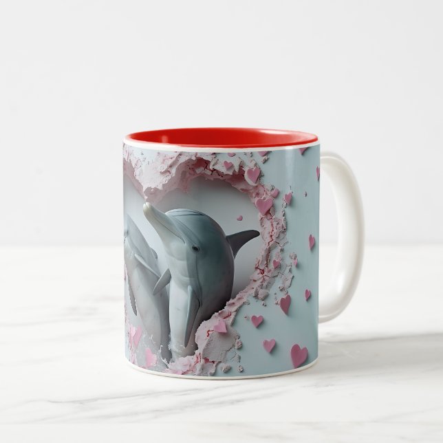 Valentine Mum & Baby Dolphins 3D Mug Wrap (Front Right)