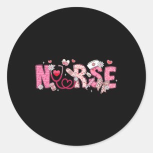 Valentine Nicu Icu Er Rn Nurse Scrub Top Women Gir Classic Round Sticker