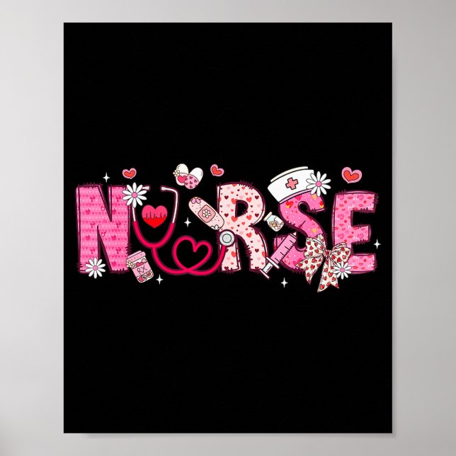Valentine Nicu Icu Er Rn Nurse Scrub Top Women Gir Poster (Front)