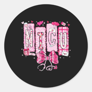 Valentine Nicu Nurse Coquette Bow Stethoscope Girl Classic Round Sticker