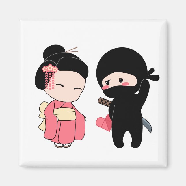 Valentine Ninja and Geisha Magnet (Front)