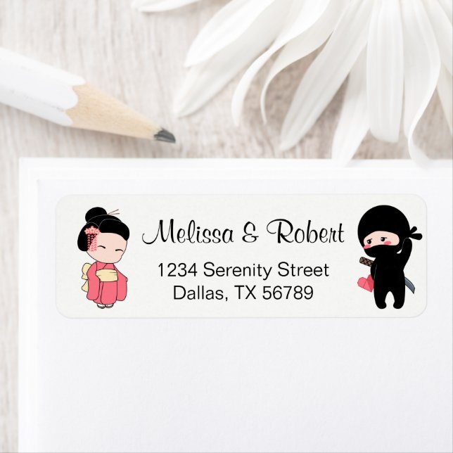 Valentine Ninja and Geisha Return Address Label (Insitu)