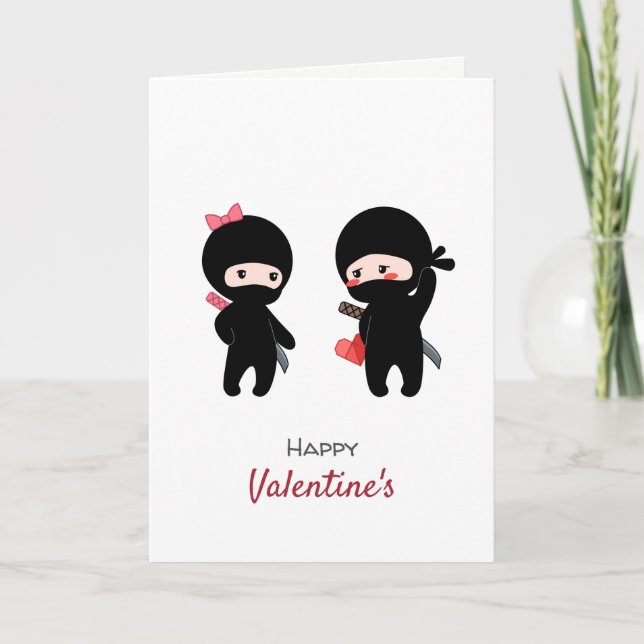 Valentine Ninja Pair, a Boy and a Girl Holiday Card (Front)