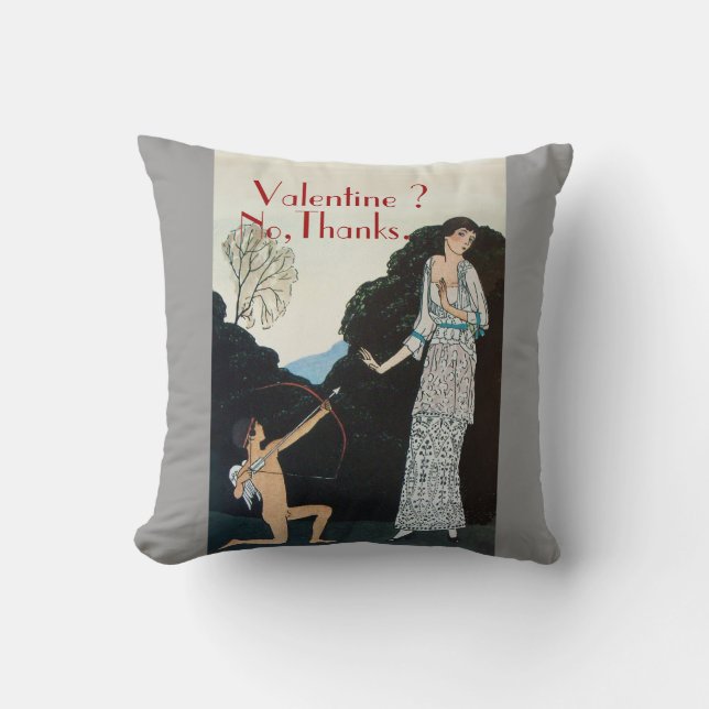 VALENTINE ? NO,THANKS /RETRO ANTI VALENTINE'S DAY CUSHION (Front)
