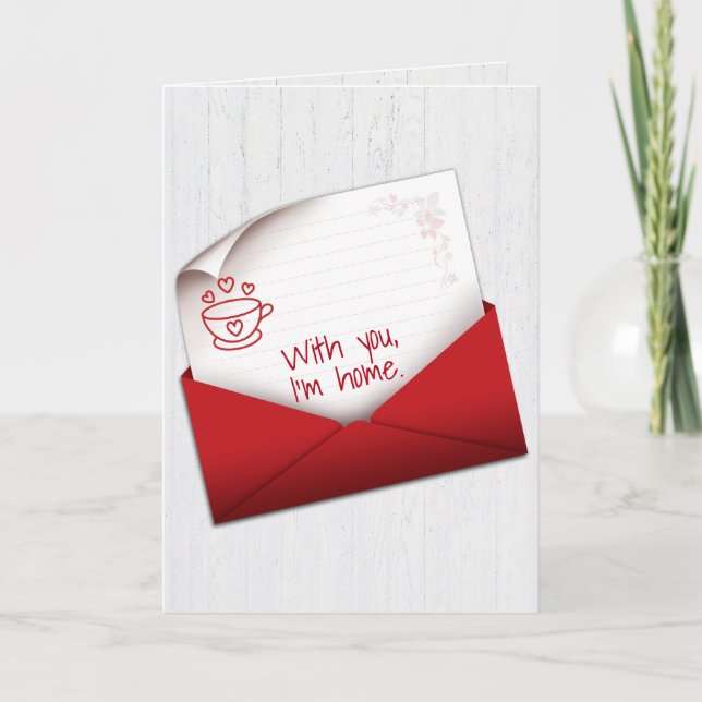 Valentine Note in Red Envelope on Wood Card (Front)