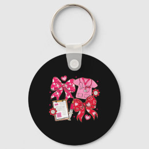 Valentine Nurse Coquette Bow Rn Pct Cna Heart Pink Key Ring