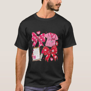 Valentine Nurse Coquette Bow Rn Pct Cna Heart Pink T-Shirt