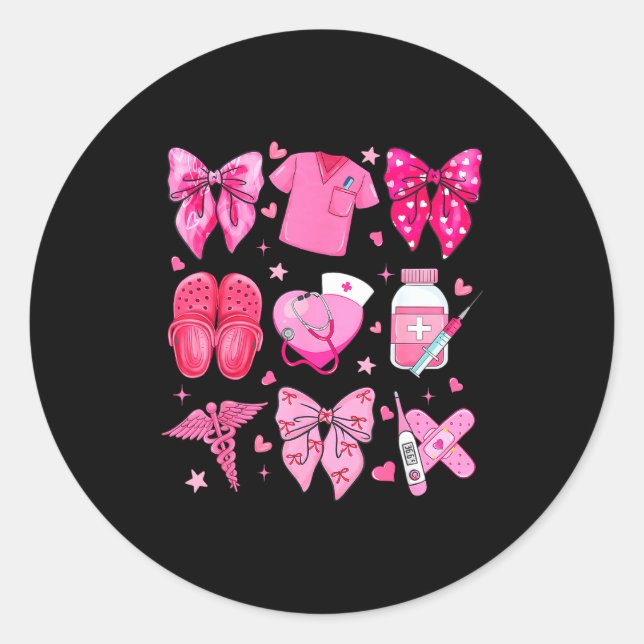 Valentine Nurse Nk Bow Rn Pct Cna Nurse Girl Women Classic Round Sticker (Front)
