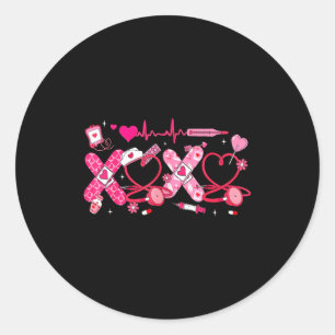 Valentine Nurse Xoxo Stethoscope Rn Pct Cna Nursin Classic Round Sticker