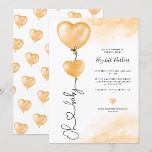 Valentine oh baby love gold hearts baby shower  invitation
