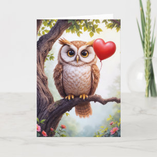 Valentine Owl With Heart Balloon Card