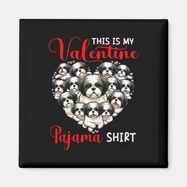 Valentine Pajama Shirt Group Shih Tzus In Heart Sh Magnet (Front)