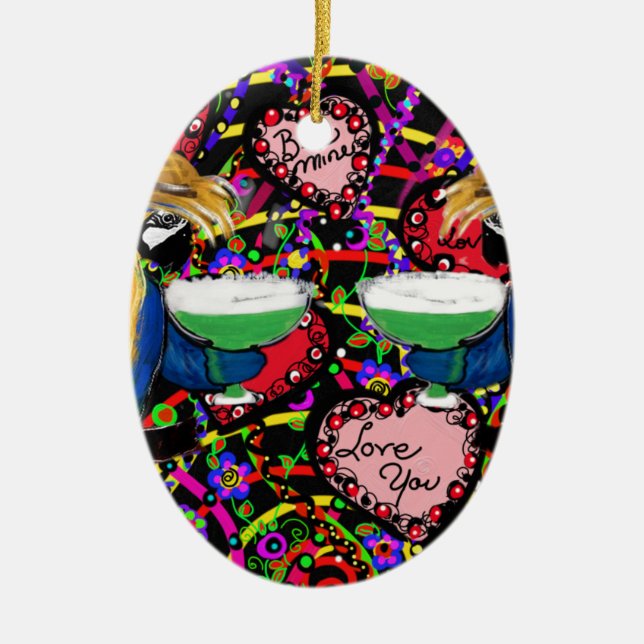 Valentine Parrots Ceramic Ornament (Front)