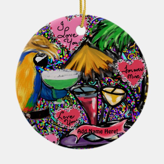 Valentine Party Parrot Ceramic Ornament (Front)