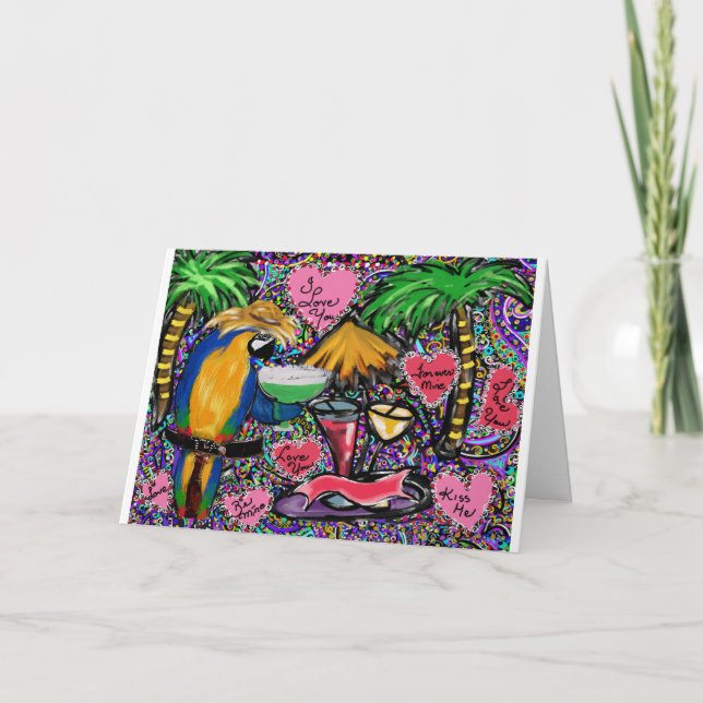 Valentine Party Parrot Holiday Card (Front)