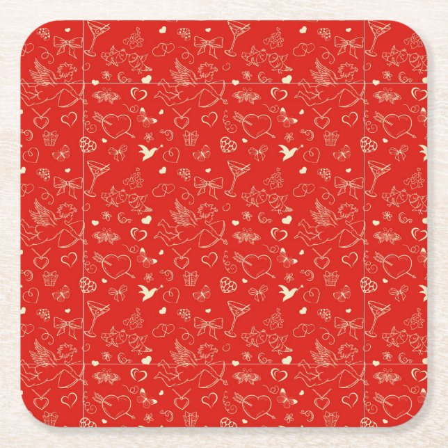 Valentine Pattern 2 Square Paper Coaster (Front)