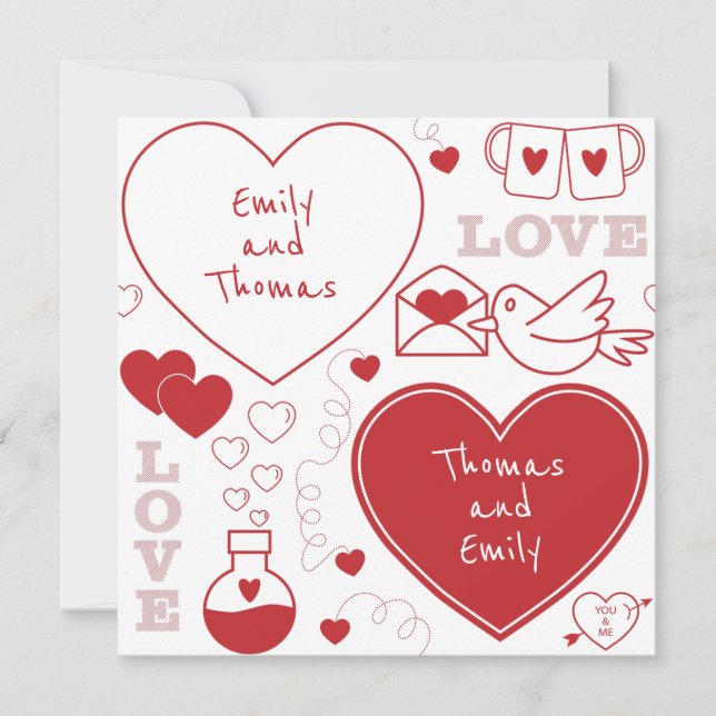 Valentine Pattern Flat Card - Red on White (Front)