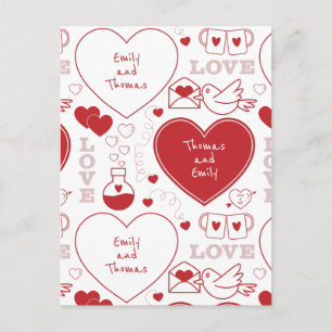 Valentine Pattern Postcard - Red on White