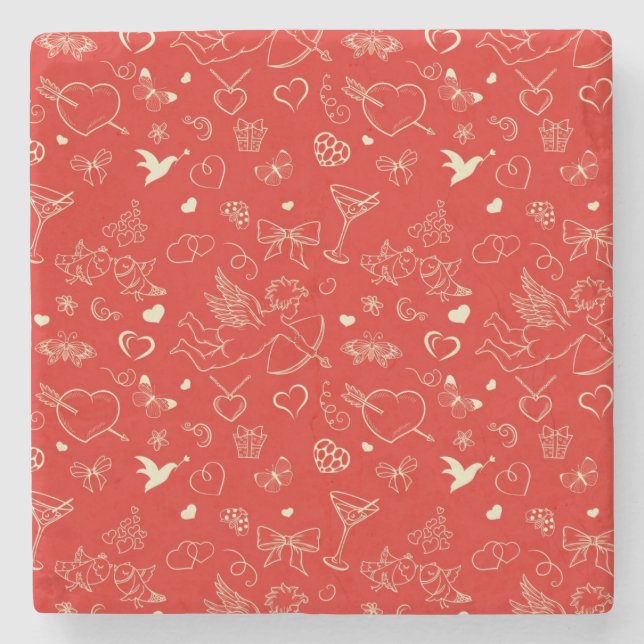 Valentine Pattern Stone Coaster (Front)