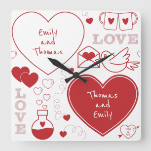 Valentine Pattern Wall Clock - Red on White
