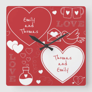 Valentine Pattern Wall Clock - White on Red