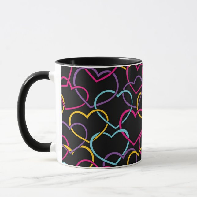 Valentine Pattern with Colour Hearts Mug (Left)