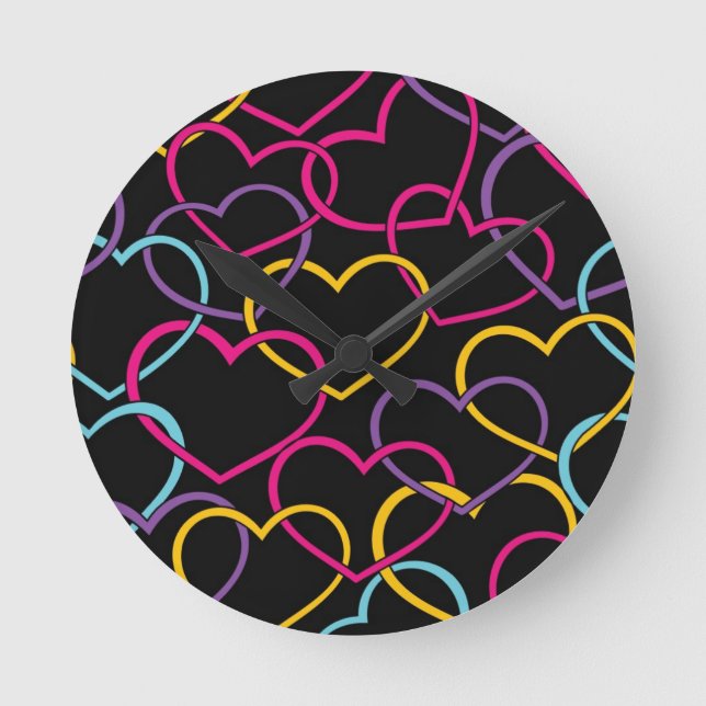 Valentine Pattern with Colour Hearts Round Clock (Front)