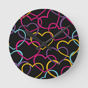Valentine Pattern with Colour Hearts Round Clock