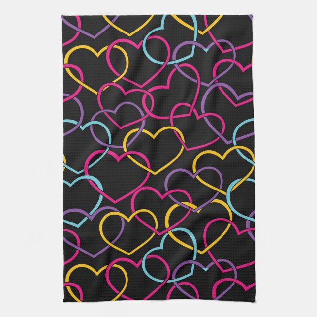 Valentine Pattern with Colour Hearts Tea Towel (Vertical)