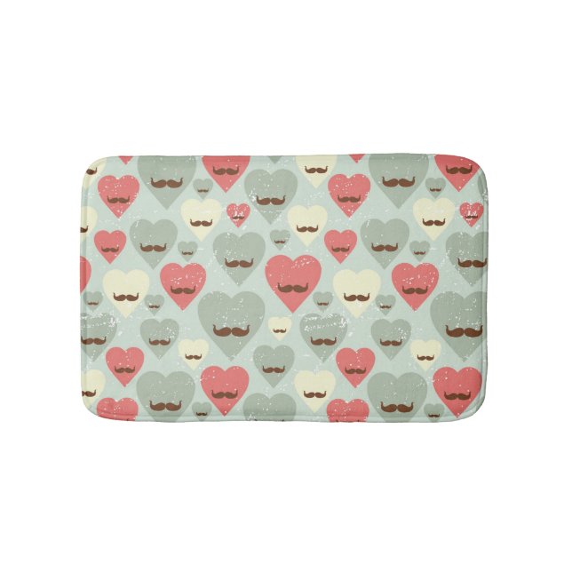 Valentine pattern with heart and moustache bath mat (Front)