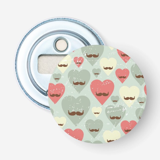 Valentine pattern with heart and moustache bottle opener (Front)