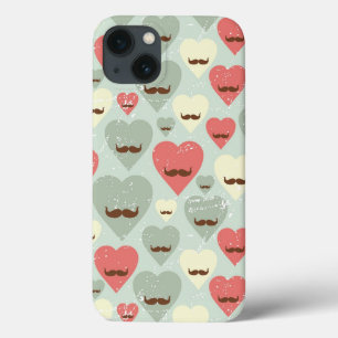 Valentine pattern with heart and moustache iPhone 13 case