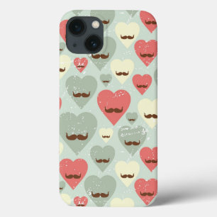 Valentine pattern with heart and moustache iPhone 13 case