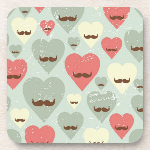 Valentine pattern with heart and moustache coaster