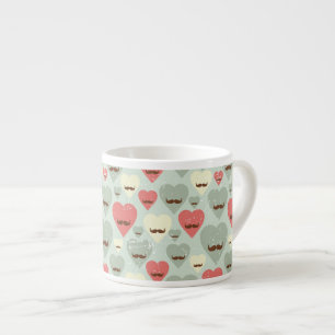 Valentine pattern with heart and moustache espresso cup