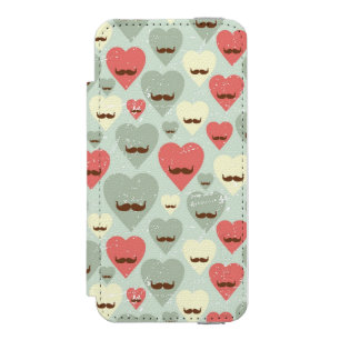 Valentine pattern with heart and moustache incipio watson™ iPhone 5 wallet case