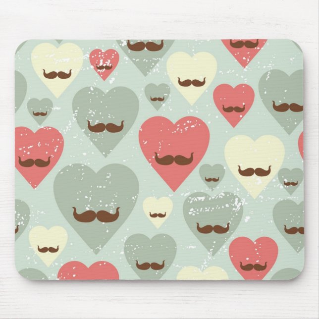 Valentine pattern with heart and moustache mouse pad (Front)