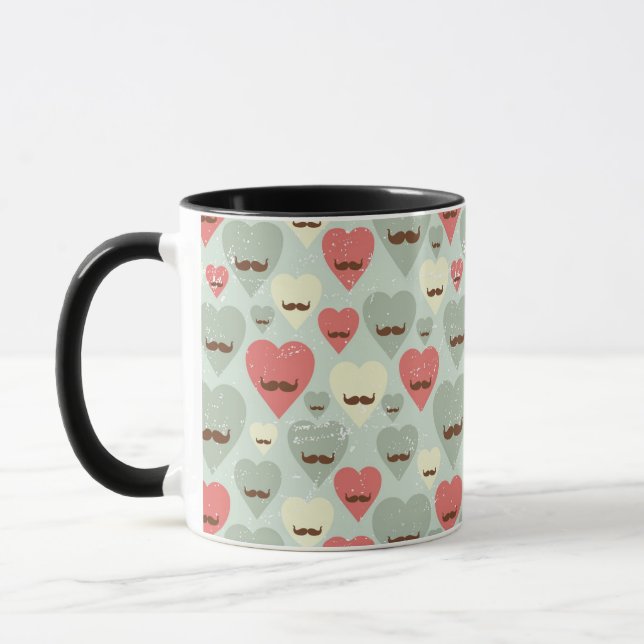 Valentine pattern with heart and moustache mug (Left)