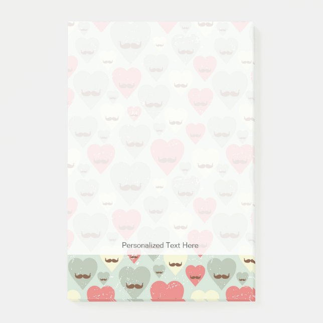 Valentine pattern with heart and moustache post-it notes (Front)