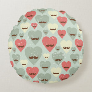 Valentine pattern with heart and moustache round cushion
