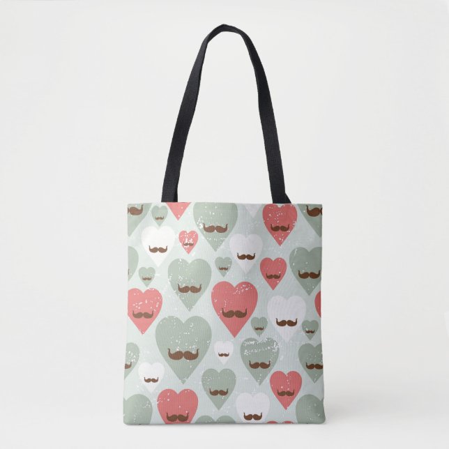 Valentine pattern with heart and moustache tote bag (Front)