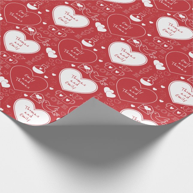 Valentine Pattern Wrapping Paper - White on Red (Corner)